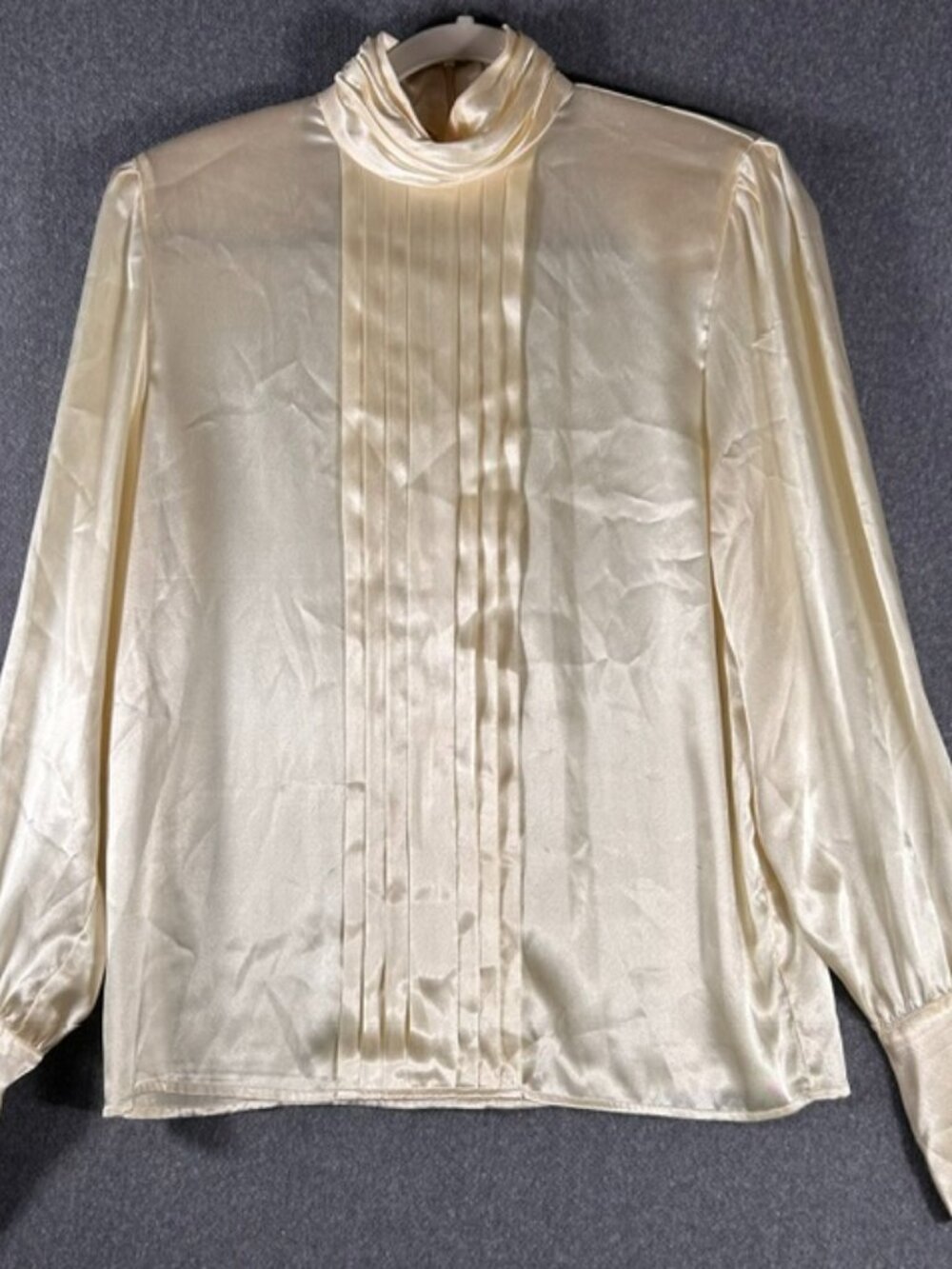 Vtg Allen Solly Turtleneck Blouse Womens Sz 6 Cream Long Sleeve Shoulder Pads